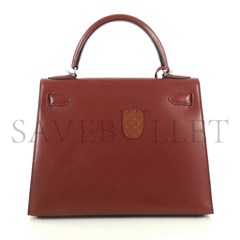H**mes kelly 25 box bordeaux with palladium hardware (25*17*7cm)